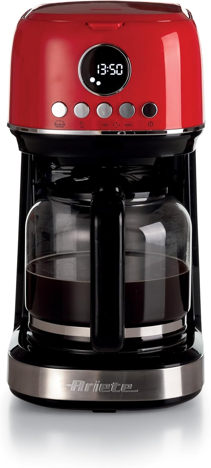 اسپرسو ساز فیلتری قرمز آریته ایتالیا مدل Ariete 1396 | مناسب برای ۱۵ فنجان | طراحی دیجیتال با تایمر